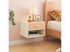 שידת לילה צפה תלויה לקיר בצבע לבן משולב אלון דגם ויגאן VIGAN