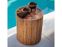 שולחן צד/מעמד עשוי ראטן בשילוב עץ טיק בעבודת יד