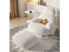 כורסא מבד בוקלה +הדום צבע לבן דגם שרית