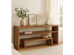 שידת עץ מנגו מעוצבת – מדפים פתוחים