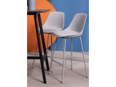 כסא בר אפור משענת גב מושב מרופד דמוי עור דגם MOLO