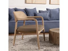 כורסא עץ ריפוד בד חום בהיר דגם סליק