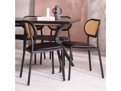 כסא פינת אוכל שחור גב דמוי ראטן דגם RATI