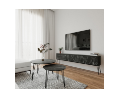 סט מזנון רוחב 1.8 מטר וזוג שולחנות לסלון בעיצוב גרניט שחור