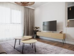 סט מזנון רוחב 1.8 מטר וזוג שולחנות לסלון קולקציית עץ טבעי