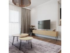 סט מזנון רוחב 2 מטר וזוג שולחנות לסלון קולקציית עץ טבעי