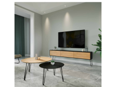 סט מזנון רוחב 1.8 מטר וזוג שולחנות לסלון קולקציית אלון משולב