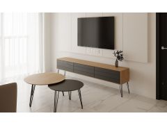 סט מזנון רוחב 1.8 מטר וזוג שולחנות לסלון סדרת שחור משולב אלון