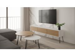 סט מזנון רוחב 1.8 מטר וזוג שולחנות לסלון קולקציית לבן משולב