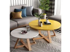 זוג שולחנות סלון עגולים דגם ונוס צהוב בשילוב לבן