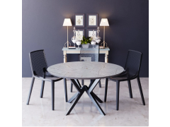 פינת אוכל עגולה בגוון גרניט אפור דגם פיזה עם 4 כסאות בגוון שחור
