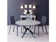 פינת אוכל עגולה בגוון גרניט אפור דגם פיזה עם 4 כסאות בגוון אפור