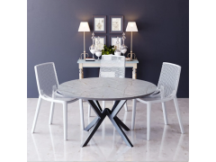 פינת אוכל עגולה בגוון גרניט אפור דגם פיזה עם 4 כסאות בגוון לבן