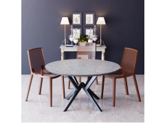 פינת אוכל עגולה בגוון גרניט אפור דגם פיזה עם 4 כסאות בגוון חום