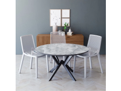 פינת אוכל עגולה בגוון שיש אפור דגם פירנצה עם 4 כסאות בגוון לבן