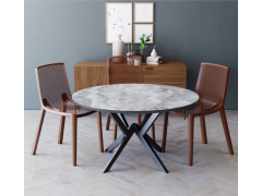 פינת אוכל עגולה בגוון שיש אפור דגם פירנצה עם 4 כסאות בגוון חום