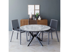 פינת אוכל עגולה בגוון שיש אפור דגם פירנצה עם 4 כסאות בגוון אפור