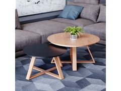 זוג שולחנות סלון דגם יופיטר בגוון שחור בשילוב אלון