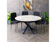 פינת אוכל עגולה נפתחת + 4 כסאות דגם גרניט לבן
