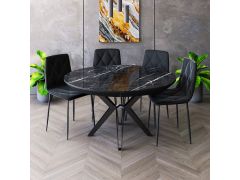 פינת אוכל עגולה נפתחת + 4 כסאות דגם גרניט שחור