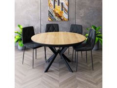 פינת אוכל עגולה נפתחת + 4 כסאות דגם עץ טבעי