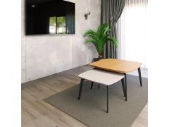 זוג שולחנות לסלון דגם איסלנד לבן משולב