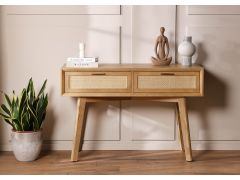 קונסולה 120 ס"מ 2 מגירות פורניר אלון משולב ראטן בגוון טבעי דגם פוקט