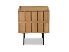 שידת לילה 2 מגירות MDF ופורניר אלון בגוון טבעי דגם קיוב