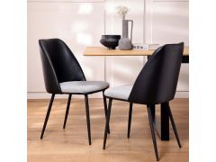 כסא פינת אוכל דמוי עור שחור משולב בד אפור דגם נפולי