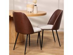 כסא פינת אוכל דמוי עור חום משולב בד אפור דגם נפולי