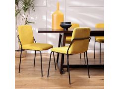 כסא פינת אוכל בד בגוון צהוב חרדל דגם מרצי