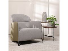 כורסא בד אפור משולבת עור ירוק דגם ולה