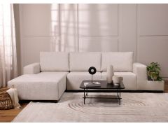 ספה פינתית שמאל 300 ס"מ בד אבן דגם היידי