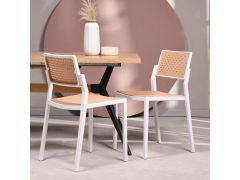 כסא פינת אוכל לבן גב ומושב דמוי ראטן דגם SWOON