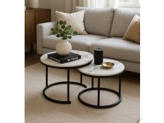 זוג שולחנות סלון עגולים עם פלטת קרמיקה דגם אוריון