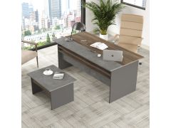 סט שולחן מנהלים ושולחן קפה למשרד צבע אורן כהה בשילוב אפור