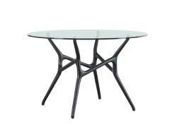 שולחן אוכל עגול זכוכית קוטר 120 ס"מ רגל שחורה דגם TROMSO