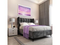 מיטה יהודית זוגית 140X190 בד קטיפה דגם קלואי אפור