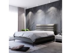 מיטה זוגית בד קטיפה דגם גיזל 140x190 גוון אפור