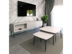 סט מזנון 200 ס"מ וזוג שולחנות לסלון דגם איסלנד שלג