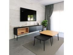 סט מזנון 200  ס"מ + זוג שולחנות איכותיים דגם איסלנד שחור משולב