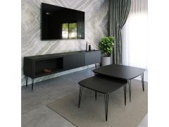 סט מזנון 180 ס"מ וזוג שולחנות לסלון דגם איסלנד בלאק