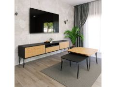 סט מזנון 200 ס"מ וזוג שולחנות לסלון דגם שווייץ אלון משולב