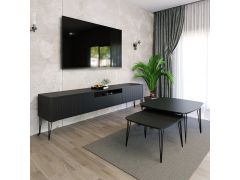 סט מזנון 200 ס"מ וזוג שולחנות לסלון דגם שווייץ בלאק