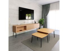 סט מזנון  200 ס"מ וזוג שולחנות לסלון דגם איסלנד אלון טבעי