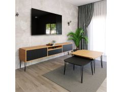 סט מזנון 200 ס"מ וזוג שולחנות לסלון דגם שווייץ שחור משולב