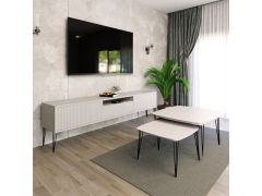 סט מזנון 180 ס"מ וזוג שולחנות לסלון דגם שווייץ שלג