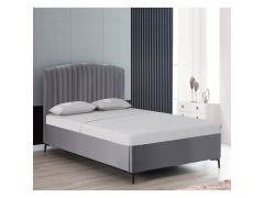 מיטה רחבה לנוער 190*120 מרופדת בד רחיץ עם ארגז מצעים מעץ בגוון אפור דגם גילי