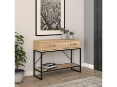 קונסולת כניסה גוון עץ אלון ומתכת שחורה דגם יובל