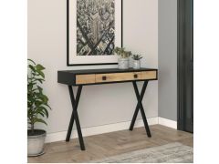 קונסולת כניסה מעוצבת בגוון עץ אלון ומתכת שחורה דגם Eden